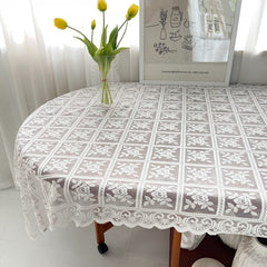 Tablecloth for table 60cm/160cm Retro Tablecloth Fresh White Flower Lace Tablecloth Bedside Coffee Table Mat Background Cloth