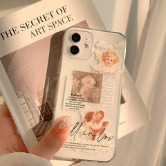 Retro rose angel cute transparent clear tpu phone case for iphone xr xs max x 8 7 plus 11 12 mini 13 pro max soft silicone cover