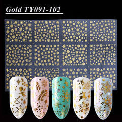 12pcs Gold Silver Christmas Stickers For Nails Winter Snowflake Adhesive Decals New Year Nail Art Decoration Slider LATY/SMY-1