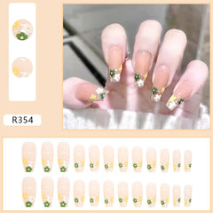 Fake Nail Coffin Shape 24pcs Floral Nail Tips Design Sweet Full Cover Nail Tips Elegant Fingernails Stickers Free Shipping Items