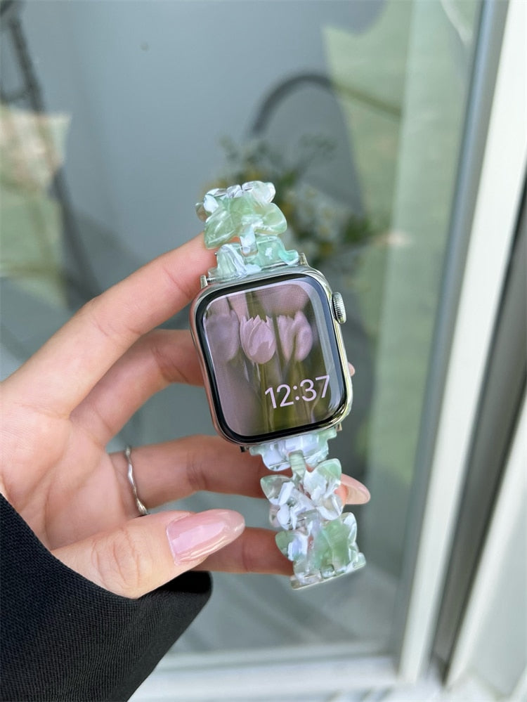 Dream Butterfly Resin Strap For Apple Watch Band 41MM 45MM 44mm 40mm 42mm 38mm Woman Band For Iwatch Series 7 6 Se 5 4 3 2 Gift