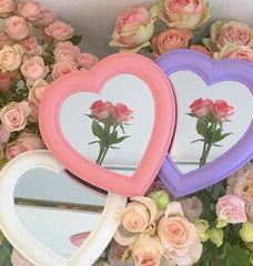 Korean Style Cute Pink Love Makeup Mirror Wall Mount Stand Dual-purpose Dormitory Photo Vanity Mirror Pendulum Props