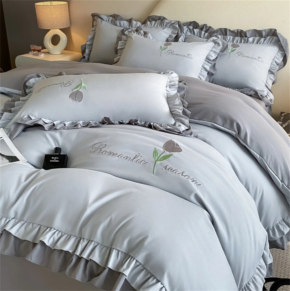 YICKYUE  Princess Style Soft Duvet Cover Set Double Comforter Cover with Pillowcase Bed Sheet Home Four Piece Sets Fashion Bedding Set