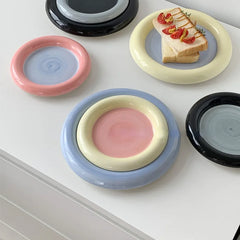 YICKYUE  -  6''8'' Korean Chubby Breakfast Plate Jewelry Storage Plate Dessert Cake Plate Fruit Storage Flat Bowl Cute Dish Plates Ceramic