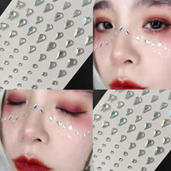 Yickyue 3D Face Jewelry Crystal Diamond Disposable Tattoo Stickers DIY Women Eyes Face Body Rhinestones Waterproof Makeup Art Stage 1pcs
