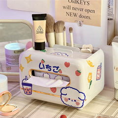 Kawaii Bear Tissue Storage Box Cute Table Napkin Holder Tissue Case Stationery Desk Organizer Box Home Office Storage Container