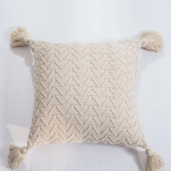 J Soft Knit Cuhion Cover 45x45cm Solid Pillow Cove Pink Grey Cream Tassels Home decoration Pillow Case Square For sofa Bed