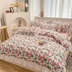 Luxury Super Soft Princess Flowers Plaid Bedding Set Single Queen King Ruffles Quilt Duvet Cover Set Pillowcases Double Bed Set