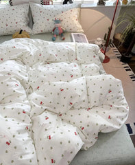 YICKYUE   -  Fashion kawaii green heart cherry bedding set,twin full queen king lovely cotton home textile bed sheet pillow case quilt cover