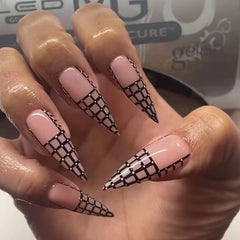 Yickyue 24pcs/box Eid Mubarak stiletto false nails with designs star moon wearable gradient artificial nails with glue full cover nails