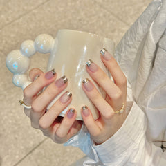 YICKYUE  -  10pcs French Ballet Nails Pink Mirror Handmade False Nails Full Cover Fake Nails Tips Wearable Press on Nail Tips Wearable