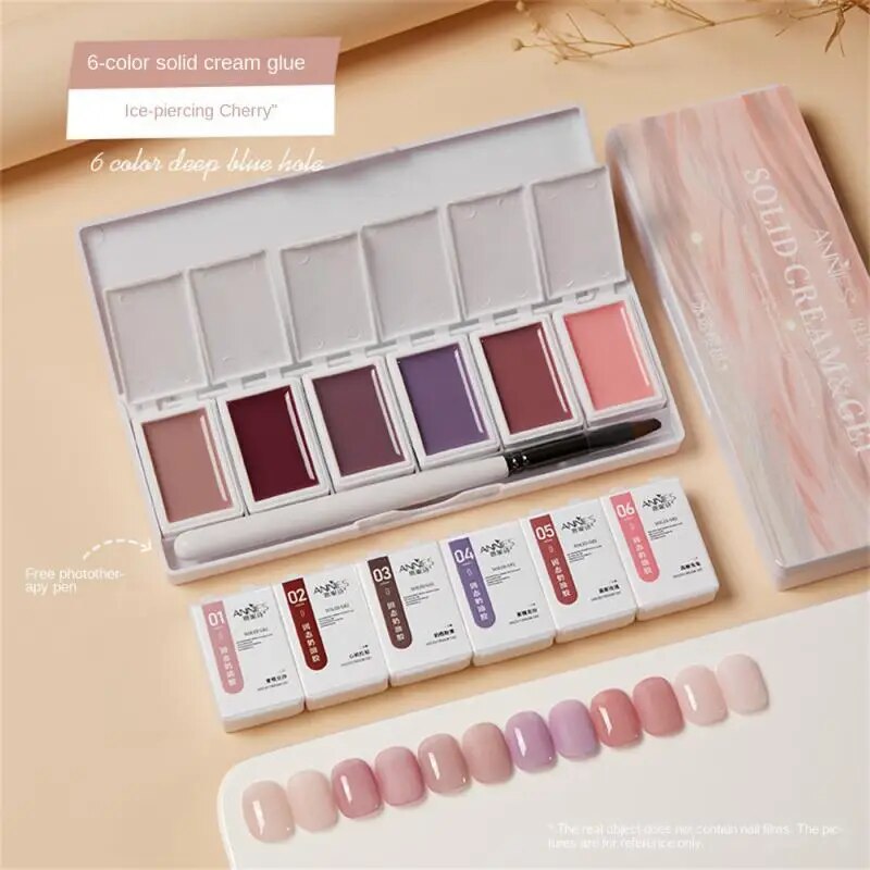 Yickyue New 6 Colors Nail Solid Glue Set Japanese Light Therapy Cream Summer Pudding Gel Nail Polish Palette Nail Salon Jelly Nail Gel