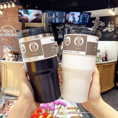 Yickyue 600 & 890ml Creative Fashion 304 Stainless Steel Thermo Cup Travel Coffee Mug With Lid Straw Car Water Bottle For Gift