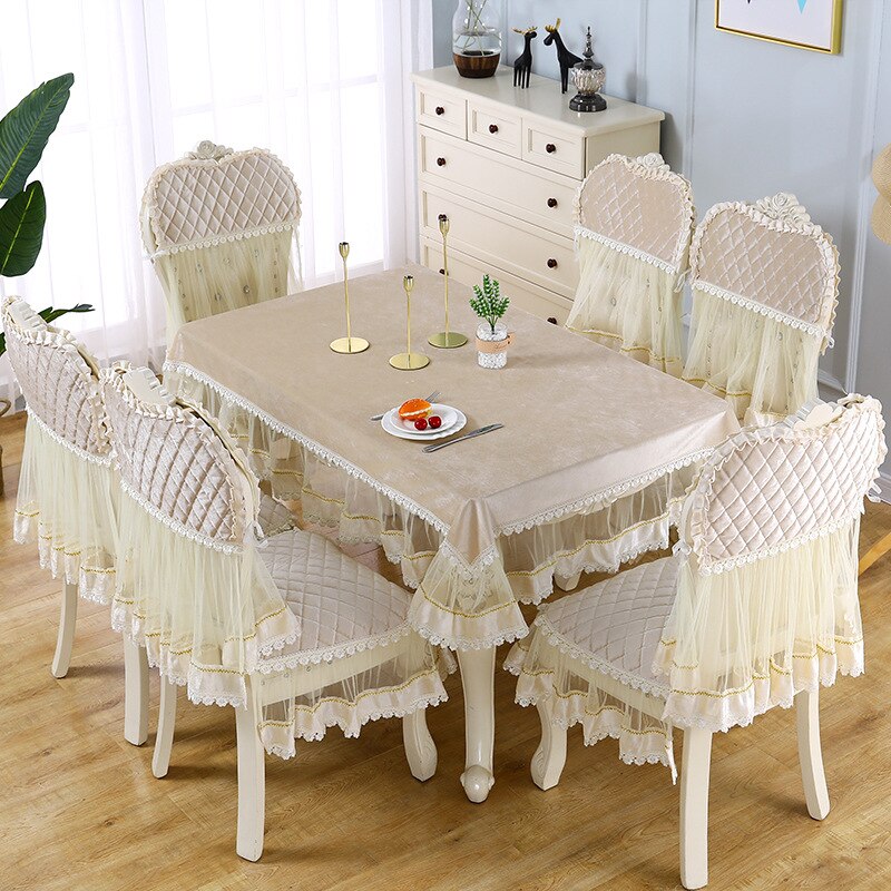 European White Tablecloth Chair Cover Elegant Embroidered Dining Table Cloth Flower Peony Chair Cover Wedding Home Textile Cush