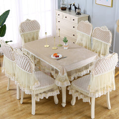 European White Tablecloth Chair Cover Elegant Embroidered Dining Table Cloth Flower Peony Chair Cover Wedding Home Textile Cush
