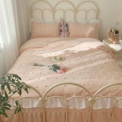 Korean princess style hair ball quilt cover lace four-piece bedding small fresh dormitory bed sheet bed skirt three-piece set