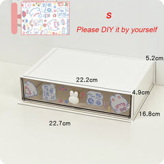 Yickyue Kawaii Desk Organizer Drawer With Sticker Cute Plastic Clear Organizing Boxes Stationery Storage Box Container For  Home School