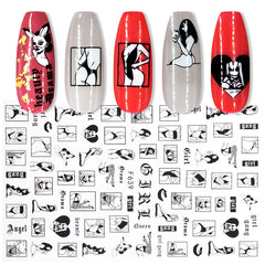 1PC Sexy Lady Pattern 3D Nail Stickers Character Image Decals Slider Valentine Black White DIY Nail Art Decorarion