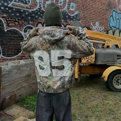 Hearujoy  American style trendy letter embroidery camouflage pattern oversized hoodie men's Y2K street Harajuku loose zipper sweatshirt
