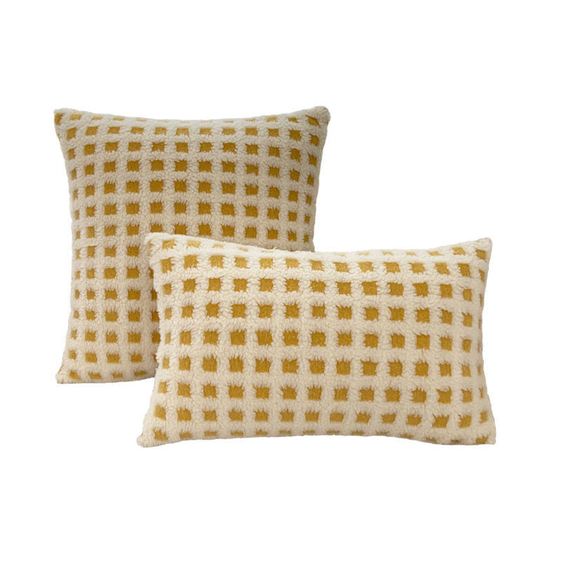 YICKYUE  -  Lamb Wool Cushion Christmas Nordic Plaid Pillow For Living Room Office Pillowcase Waist Protection Sofa Backcushion Home Decor
