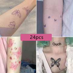 YICKYUE  -  24pcs Butterfly Tattoo Stickers Waterproof Long Lasting Clavicle Sexy Arm Simulation Dark Tattoo Stickers