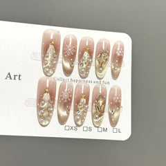 YICKYUE  -  Handmade Luxury Press On Nail Christmas Limited Wear Nail Ice Transparent Cat Eye Snowflake False Nails Wearable Gentle Nail Art