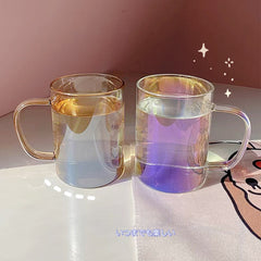 W&G Ins Laser Glass Cup Colorful Water Cup Milk Cup Juice Cup Kawaii Laser Handle Colorful Transparent Color Drink Cup