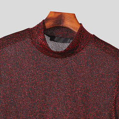 Hearujoy Turtleneck Texture T-shirt For Men Elastic Tight Short Sleeved Tops Sexy Muscles Man Tshirts Summer Y2K Style Tee Streetwear