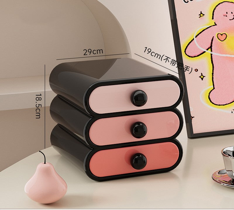 YICKYUE  -  Plastic Desk Top 3-Drawer Storage Organizer Stackable Makeup Organizer with Drawer for Vanity Lipstick Facial Mask Container
