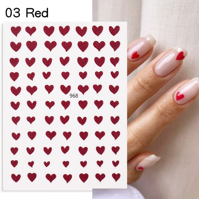 1PC Love Heart Designs 3D Nail Sticker Valentines's Day Black Red Transfer Decals Slider Gifts For Nails Decoration Manicures