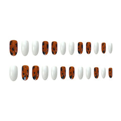 24pcs press on nails Leopard Printed Nail Patch with glue White Round Head Nails Fashion Manicure False Nails Gifts for Girls