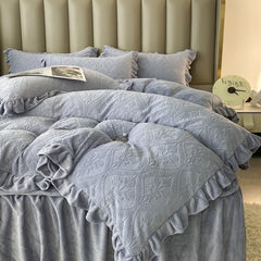 YICKYUE  -  new carved fleece padded bed cover four-piece bed skirt three-dimensional carved fleece feels delicate,soft and comfortable