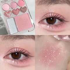 YICKYUE  -  8-Color Pink Orange Eyeshadow Palette Facial Blusher Highlighter Brightening Lasting Heart-shaped Eye Shadow Makeup Cosmetics