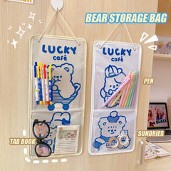 W&G Japanese Cute Little Bear Wall Hanging Storage Bag Ins Dormitory Wall Hanging Storage Bag Decoration Kawaii Hanging Pocket