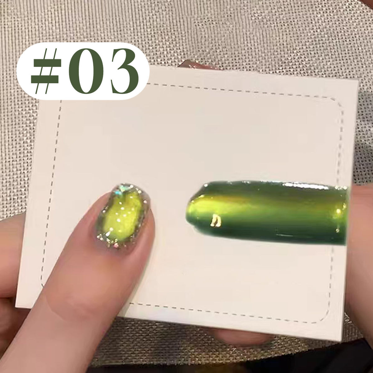 YICKYUE  -  12ML 1-16PCS 2025 New Nail Supplies Huai Shui Bamboo Pavilion Strobe Green Glass Bead Cat Eye Magnetic Gel Polish Summer Nails