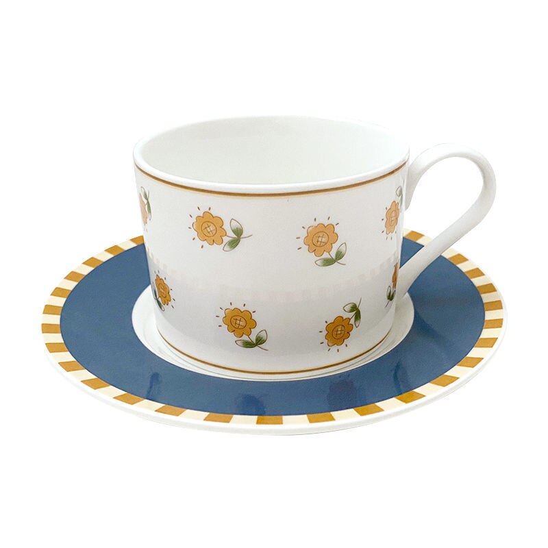 Lovely retro French garden style Daisy ceramic with spoon coffee milk cup plate set afternoon tea breakfast plate