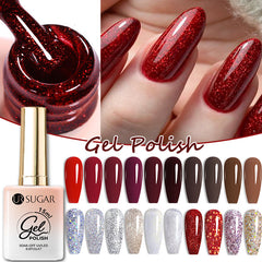 YICKYUE  -  15mlNail Gel Polish Glitter Red Winter Nail Art Varnish Semi Permanent UV Gel Soak Off UV LED Gel Nail Varnish For Nail