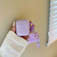 Purple soft silicone bear pendant keychian earphone box for airpod pro wireless bluetooth charging case for apple airpod 1 2