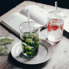 Nordic Creative Transparent Glass Coffee Mug Heat Resistant Tea Milk Water Cup with Cover and Straw Office Teacup Dinkware