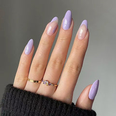 24pcs Purple French Designs False Nail Full Cover Fake Nails Tips DIY Glue Press On Nails Wearable Nail Patch Manicure