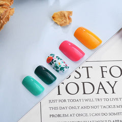 2022 New Acrylic False Nail Gradient Stripe Geometric Art Tips Natural Full Cover Fake Nail Wearable Plant Image Nails Jelly gum