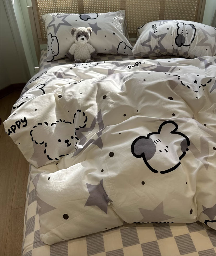 YICKYUE  -  Cute cartoon dog star bedding set teen boy,twin full queen lovely puppy cotton home textile bed sheet pillow case quilt cover