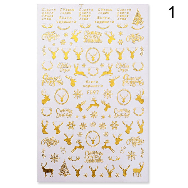 Sliver Bronzing 3D Christmas Nail Art Decoration Sticker Sparkly White Colorful Glitter Geometry Snowflake Winter Slider Foil
