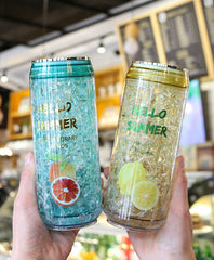 Yickyue Summer Drinking Cans Cup Creative Fashion Plastic Water Bottle With Lid Outdoor Sports Kawaii Students Drinking Straw Ice Cup