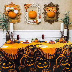 YICKYUE  -  Halloween Party Decoration Disposable Tablecloth Plastic Bat Pumpkin Ghost Darkness Halloween’s Decoration