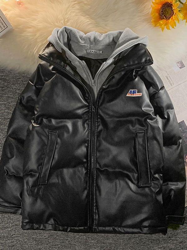 Hearujoy Two-piece PU leather quilted jacket with hood
