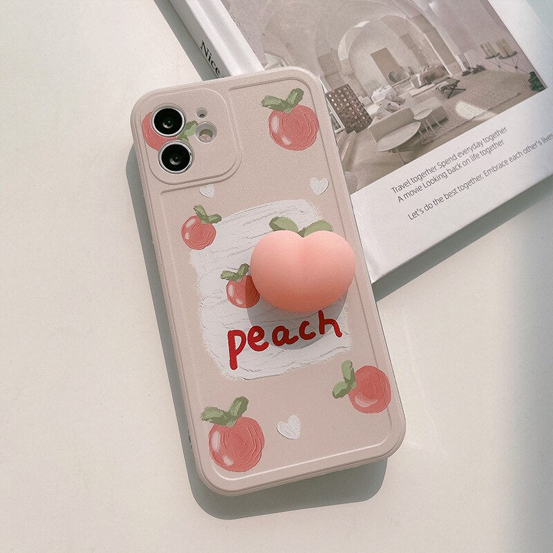 3D peach soft silicone phone case for iphone x xr xs max 11 12 mini pro max 8 7 plus Unzip cover shell capa conque