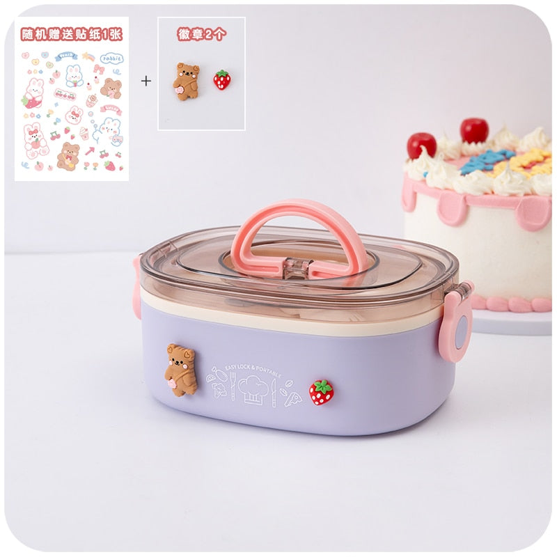 Kawaii Lunch Box for Girls Portable School Kids Plastic Picnic Bento Box Microwave Food Box with Lid Fruit Storage Container