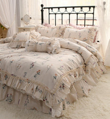 Yickyue  -  Romantic elegant french floral ruffled bedding set,flower full queen king cotton home textile bedspread pillow case quilt cover