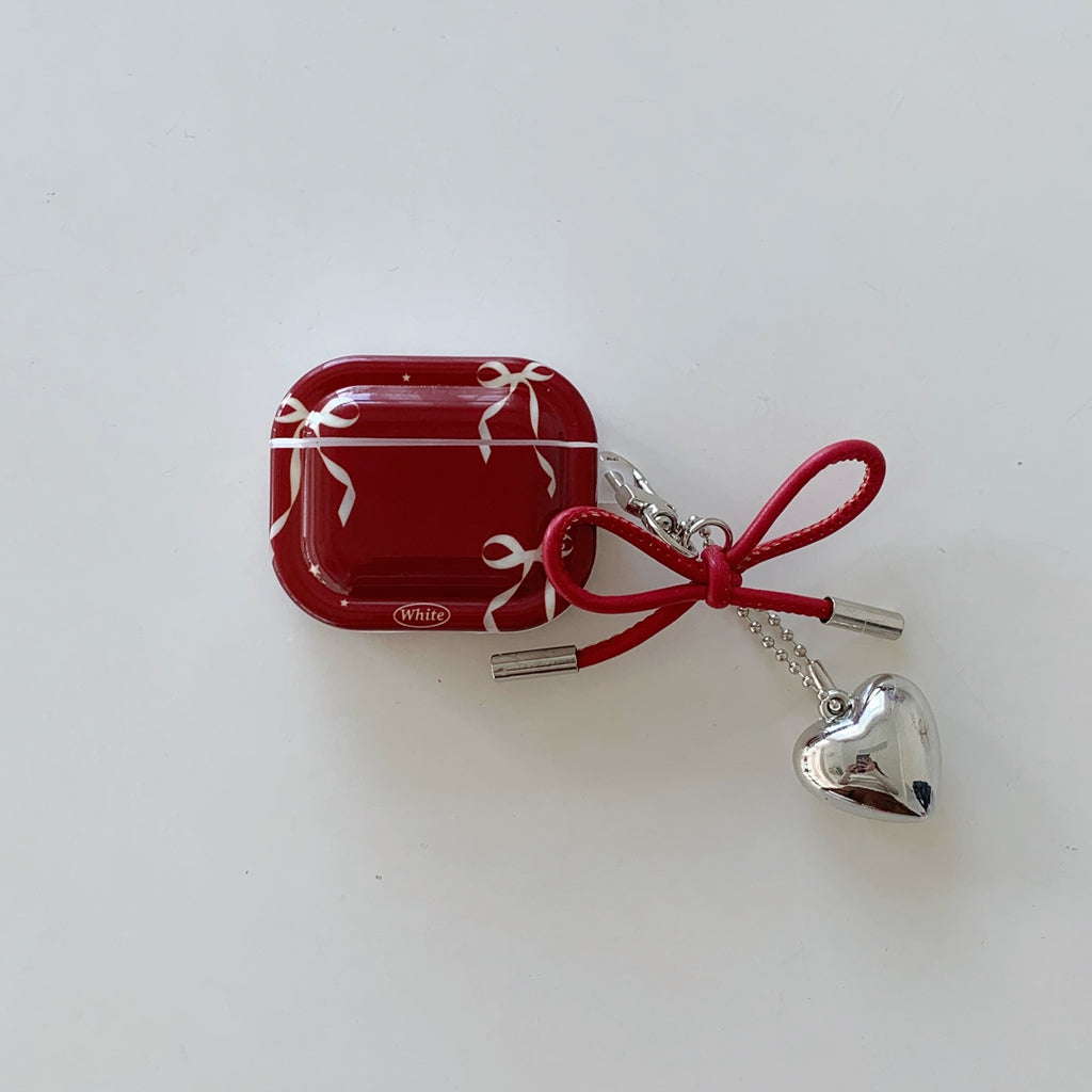 YICKYUE  -  Retro Red Bowknot Love Heart Pendant Shockproof Protective Case Cover for AirPods 1 or 2 3 4 AirPods Pro Pro 2